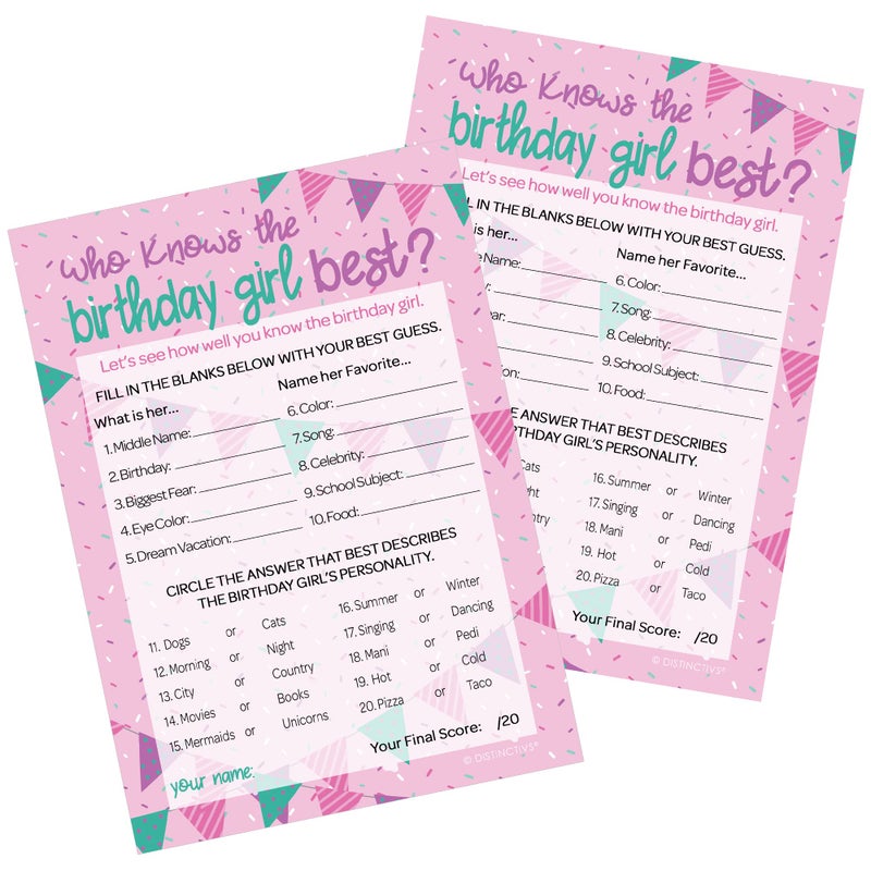 DISTINCTIVS Who Knows The Birthday Girl Best 5x7 Cards, 10 Count - Sleepover Games, How Well Do You Know The Birthday Girl - Image 1